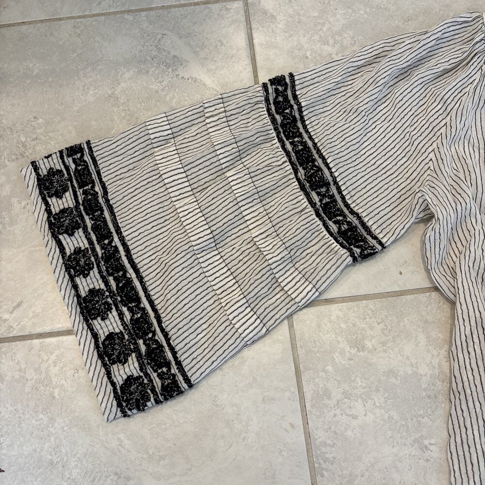 Free People Vagabond Embroidered Midi Ivory Black Large Striped Tunic Dress - Picture 3 of 9